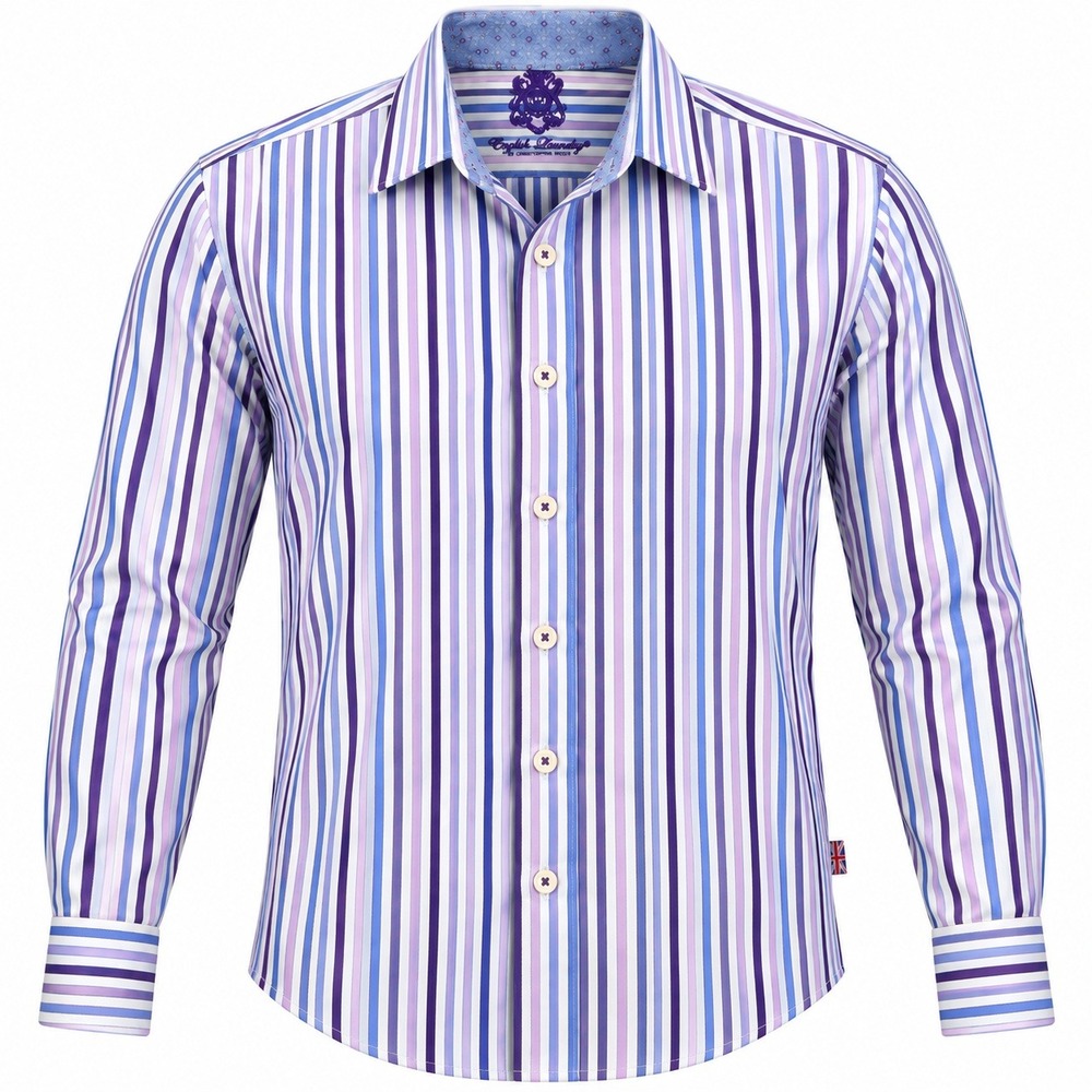 English Laundry Striped Button Down Shirt Purple Blue Mens 15.5 32/33
